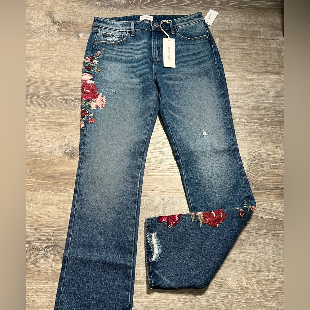 NWT Driftwood Audrey High Rise Medium Wash Embroidered‎ Jeans- 26x31